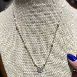 Sterling Silver 925 Cherub Angel Baby Vintage Pink Pearl Cupid Dainty Necklace